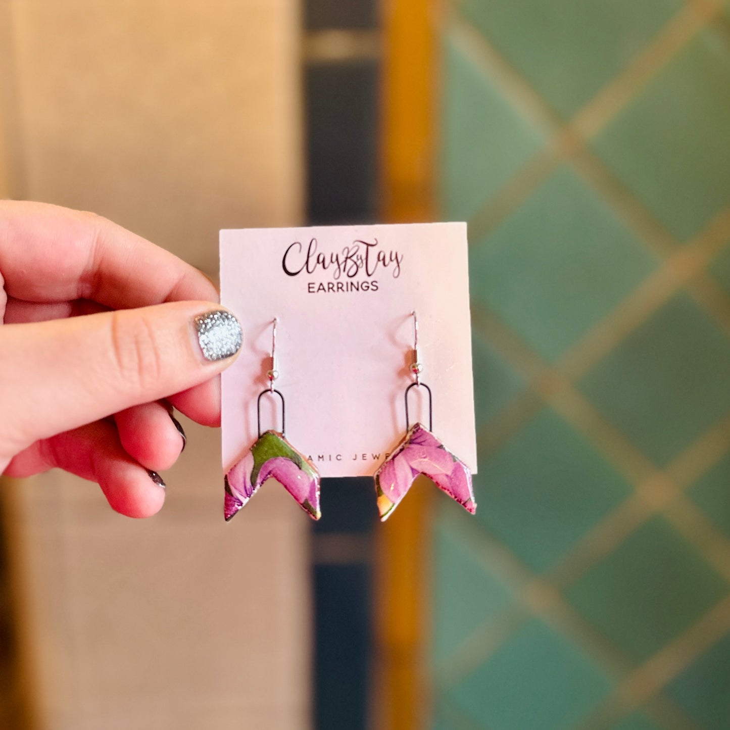 Chevron Dangles - Purple Florals - Earrings