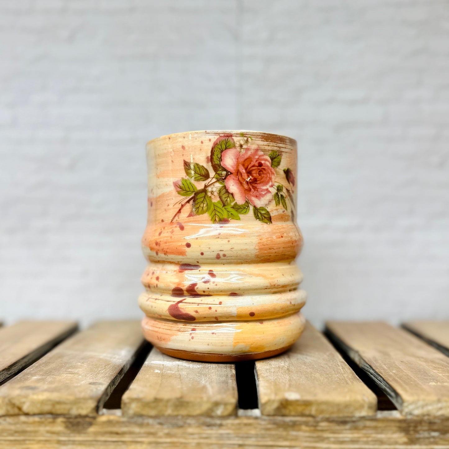 Orange with Florals Vessel