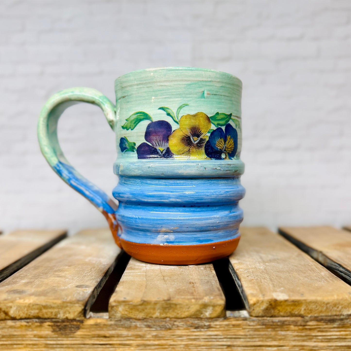 Groovy Mug: Jade / Blue Ombre with Florals