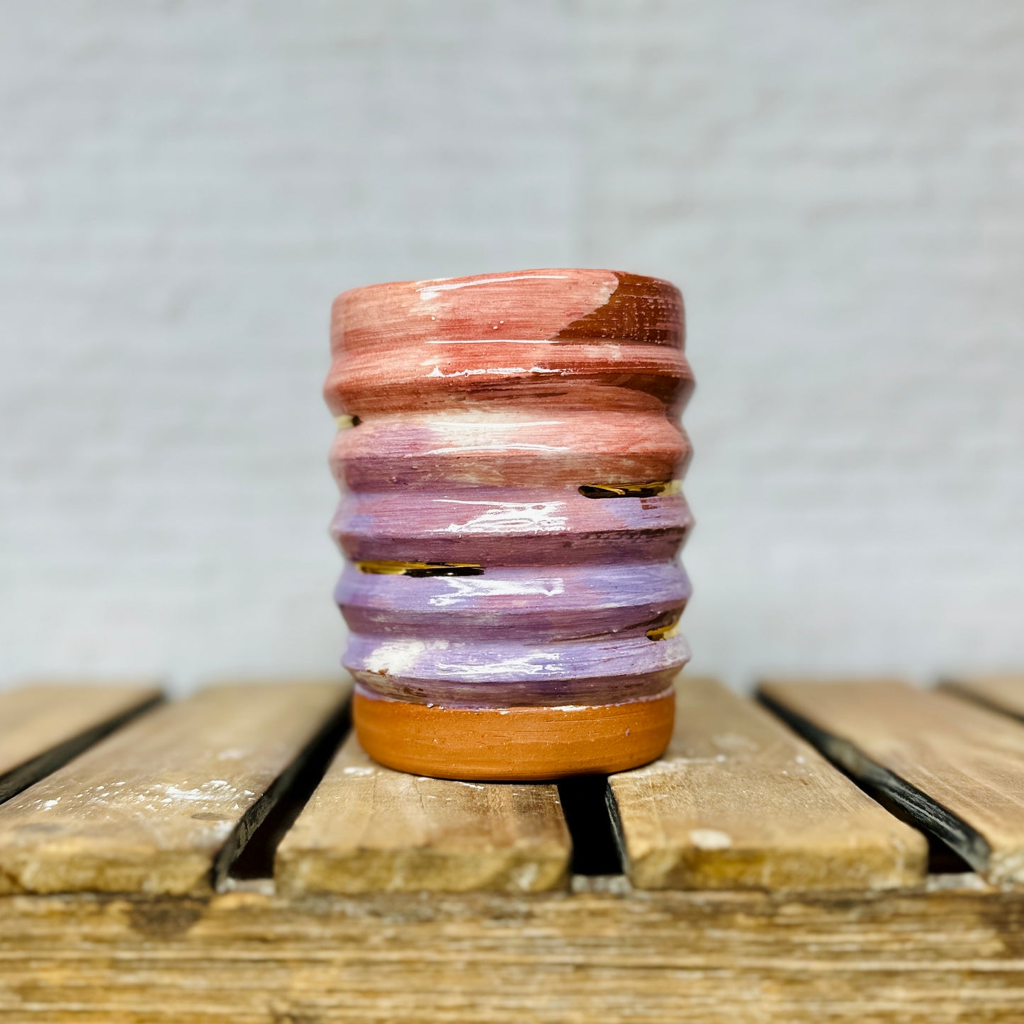 Pink and Purple Ombre Vessel with Gold Accents