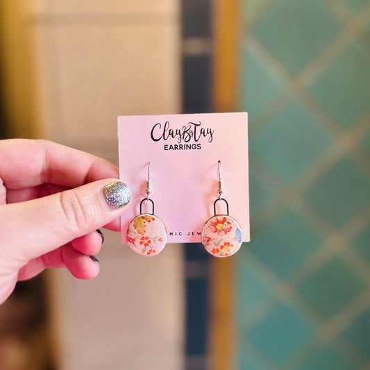 Small Circle Dangles - Multi Color Florals - Earrings