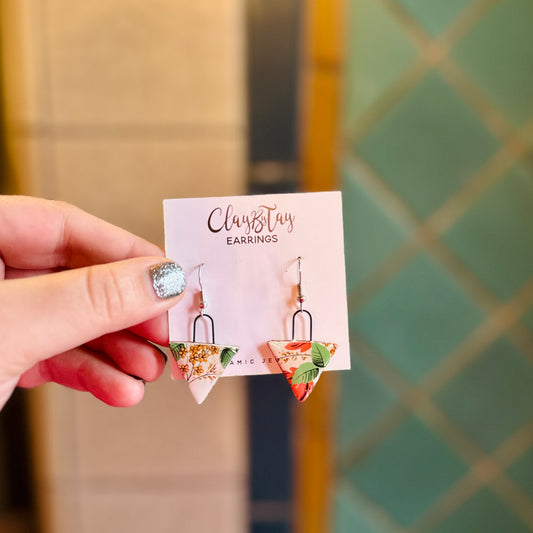 Triangle Dangles - Multi-color Florals - Earrings