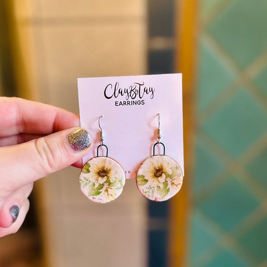 Circle Statement Earrings - Yellow Florals