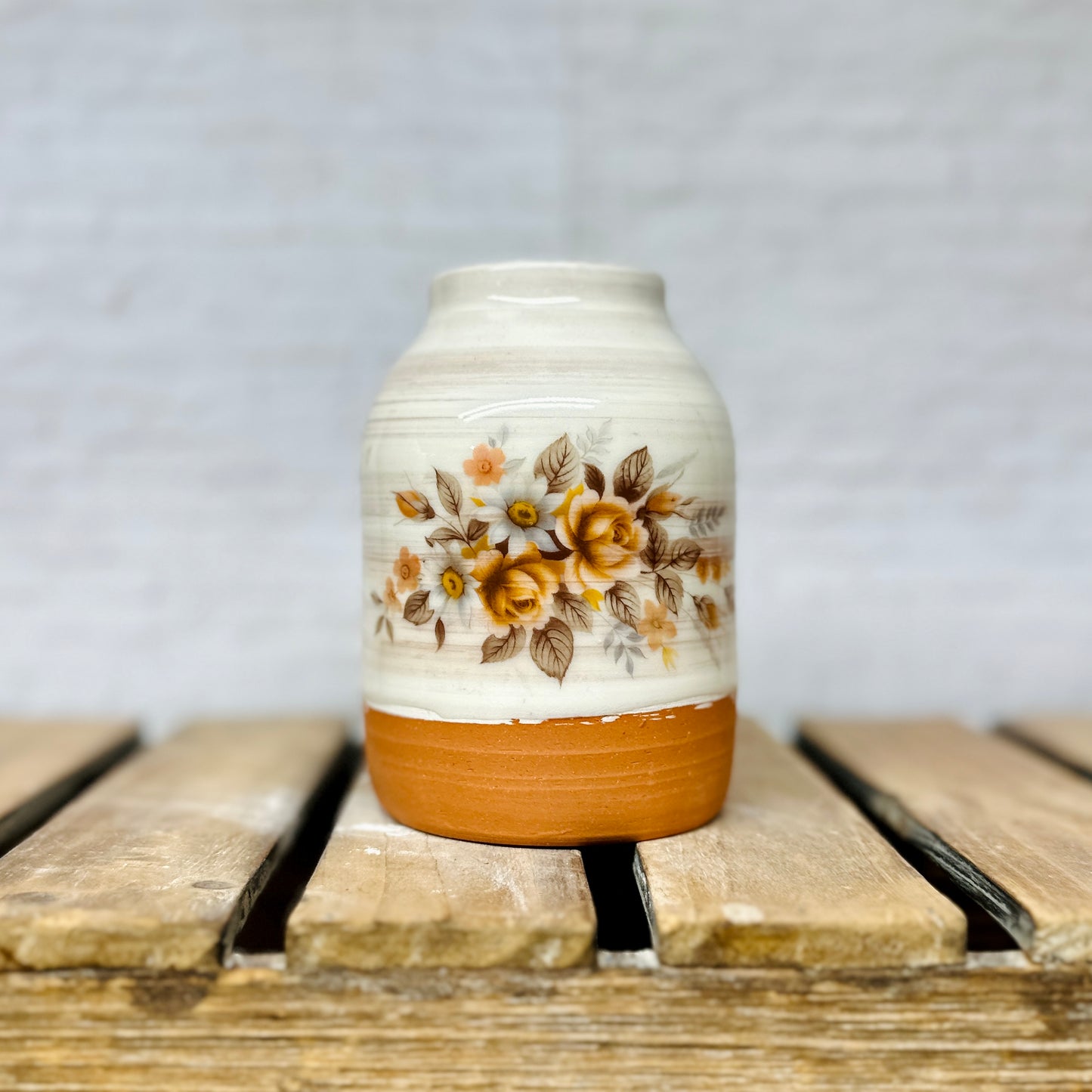 White Bottle Bud Vase with Florals
