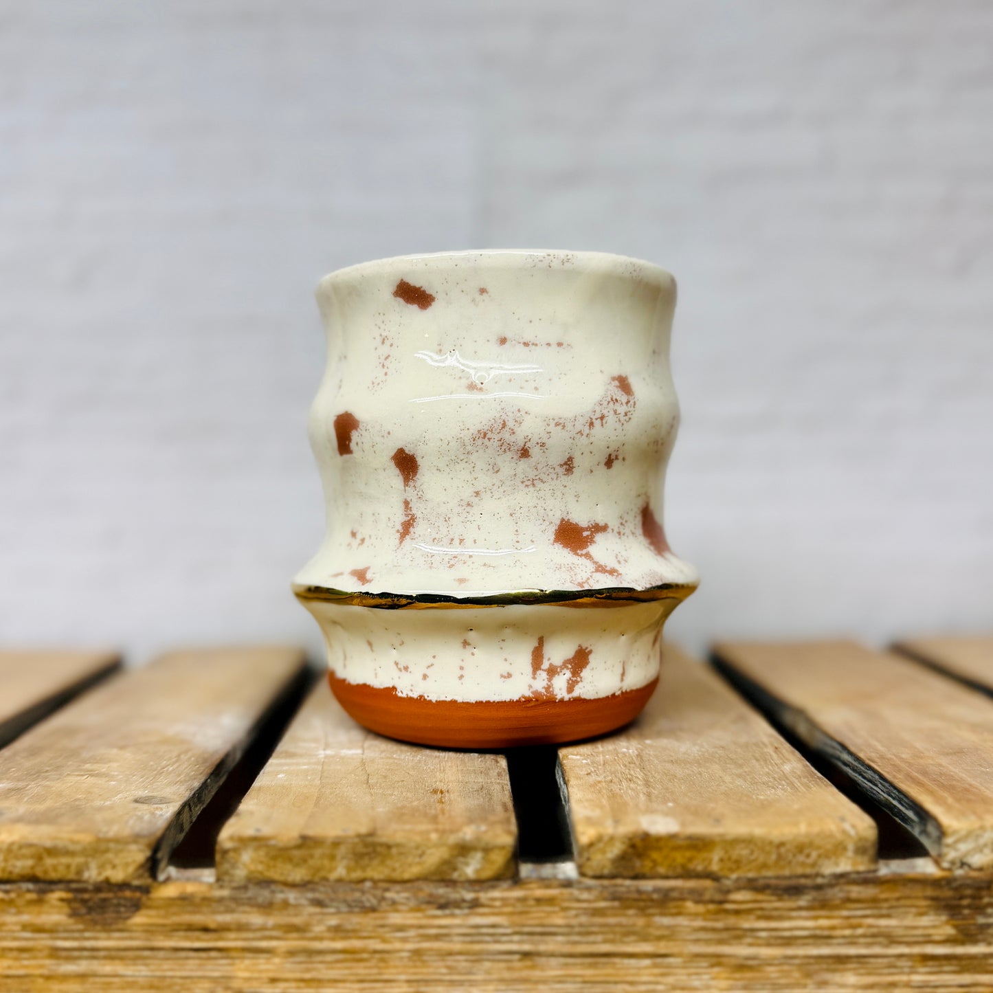 White Funky Vessel with Gold Accent