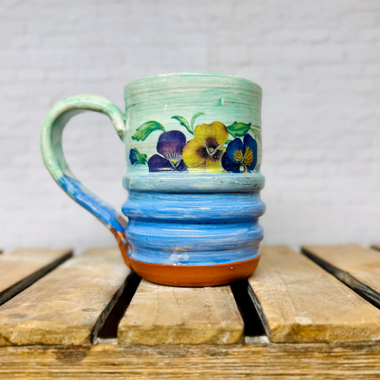 Groovy Mug: Jade / Blue Ombre with Florals
