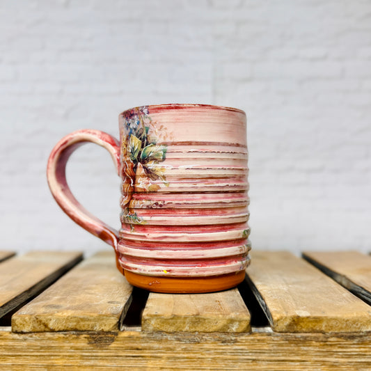 Groovy Mug: Pink Textured Mug with Florals