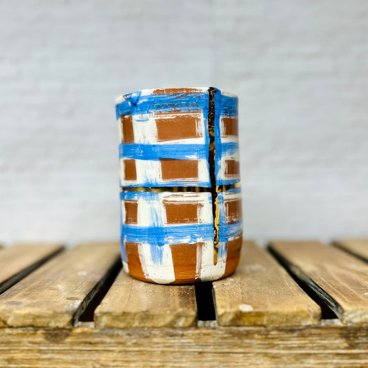 Blue Plaid Vase
