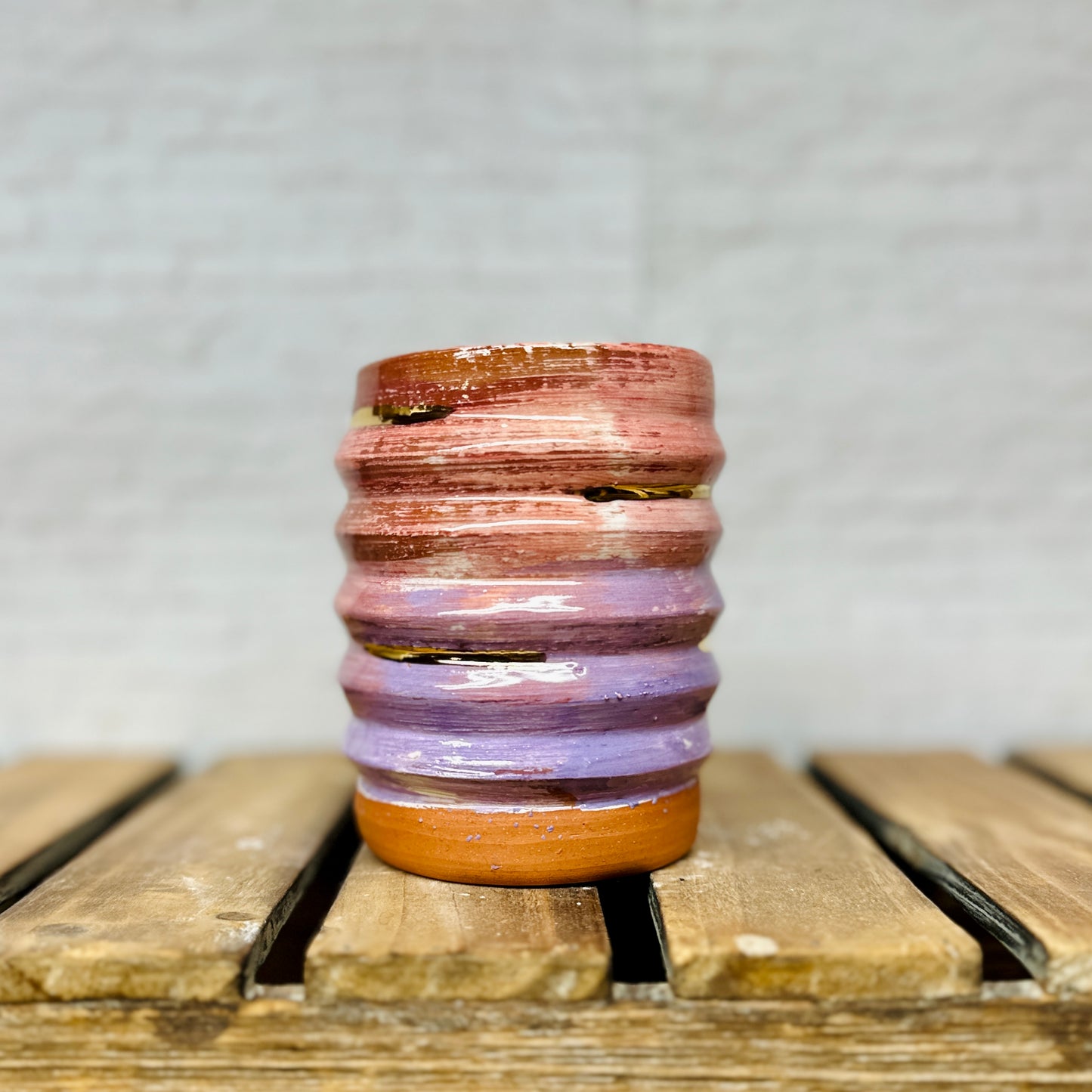 Pink and Purple Ombre Vessel with Gold Accents